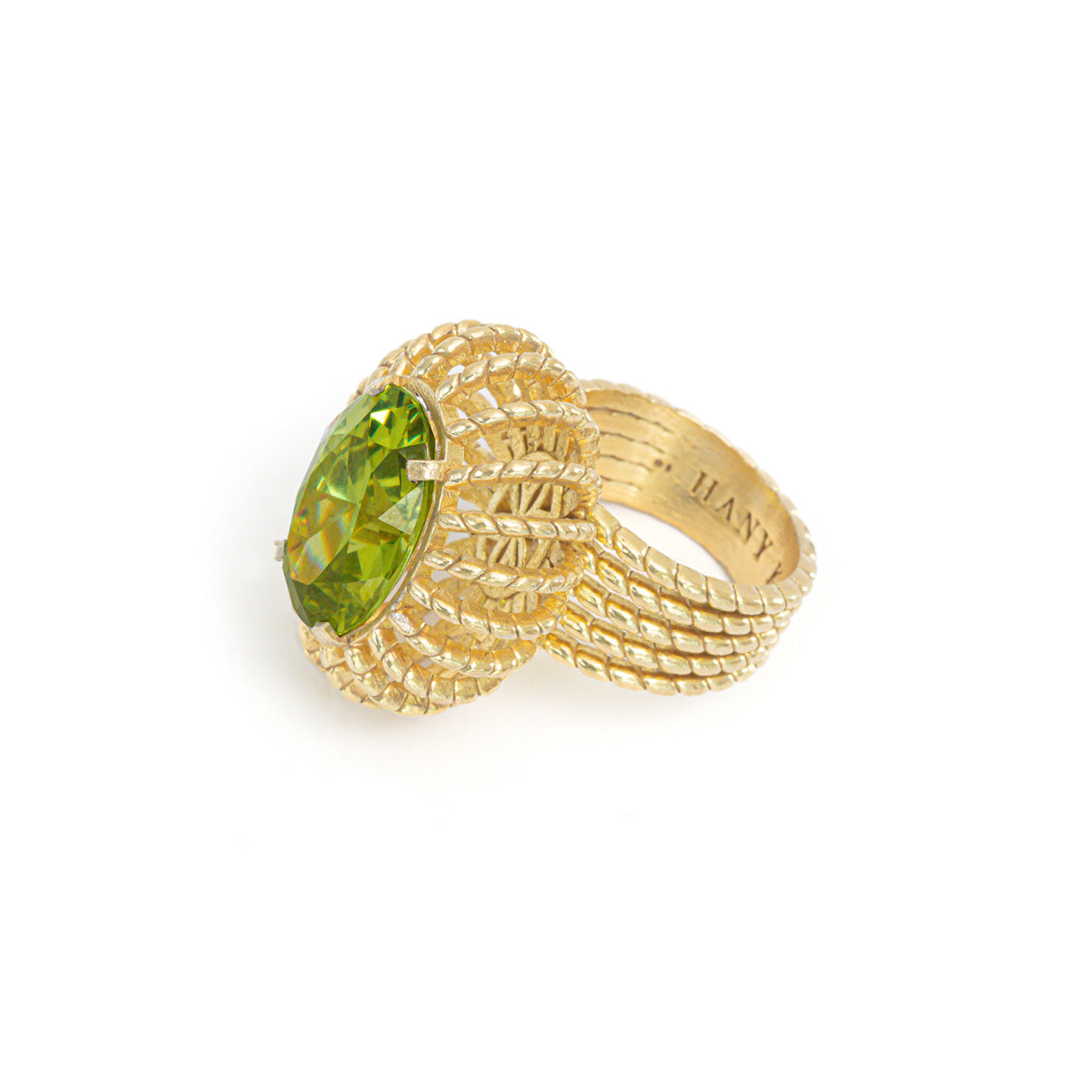 Green Cocktail Baroque Gold Ring | Luxurious and Elegant Jewelry