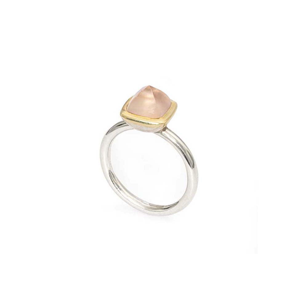 Rose Quartz Gold Sugarloaf Stacking Ring | Elegant and Versatile