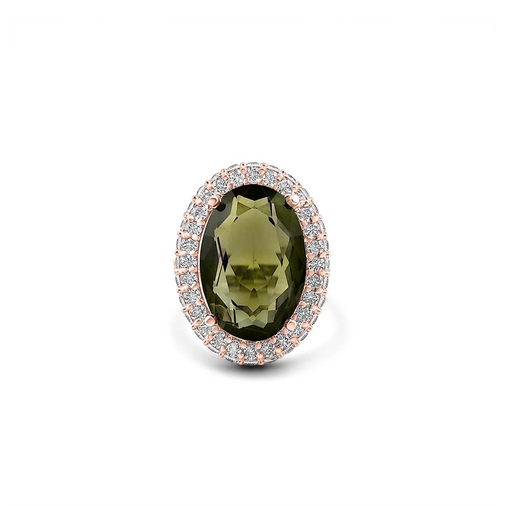 Starborn Moldavite Cocktail Ring Rose Gold