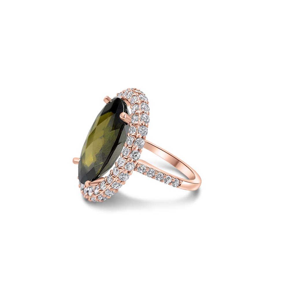 Starborn Moldavite Cocktail Ring Rose Gold