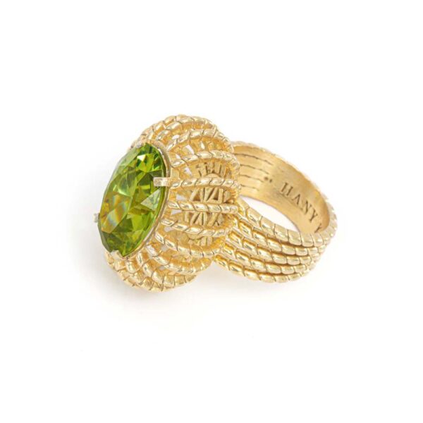 Green Cocktail Baroque Gold Ring